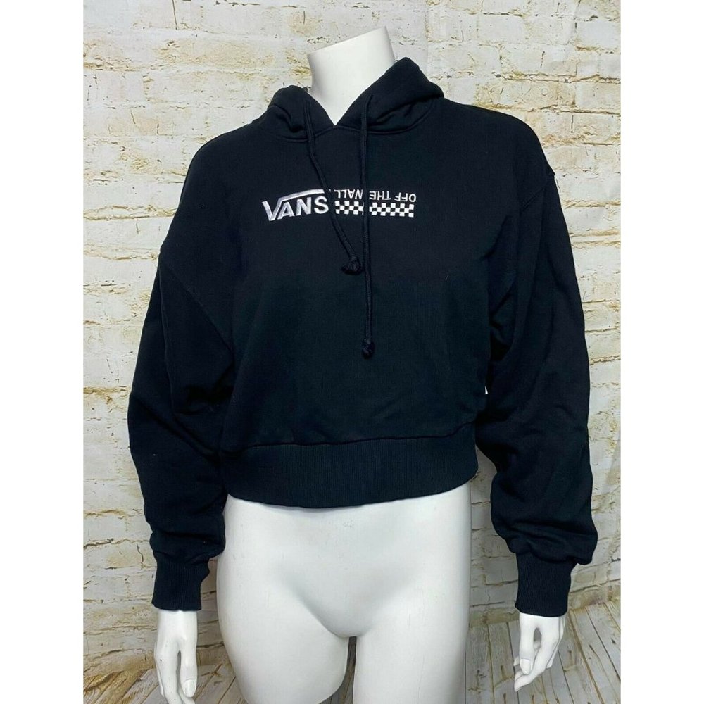 Vans Off The Wall Juniors Size M Black Cropped Hoodie Pullover Sweater Checkered